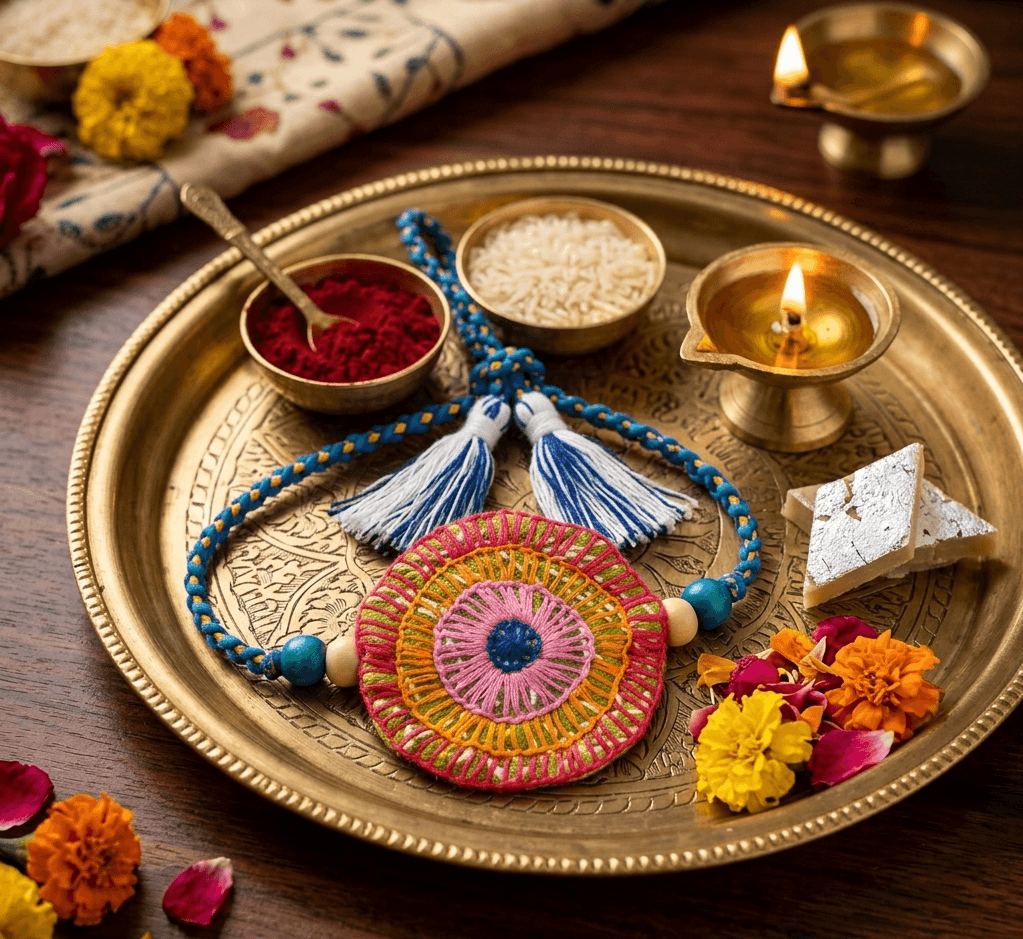 Hand-Embroidered Textile Rakhi