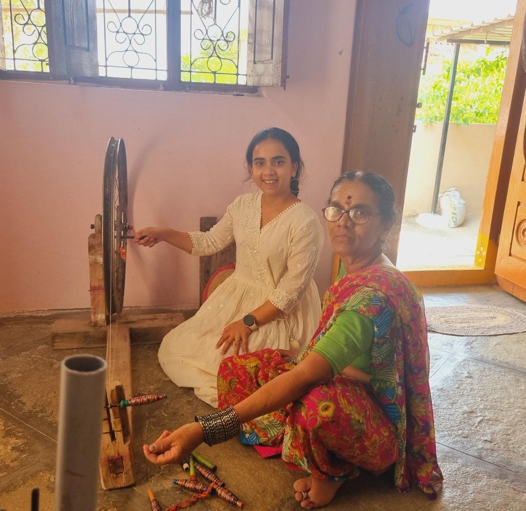Artisan weaving at the handloom in Chhattisgarh workshop