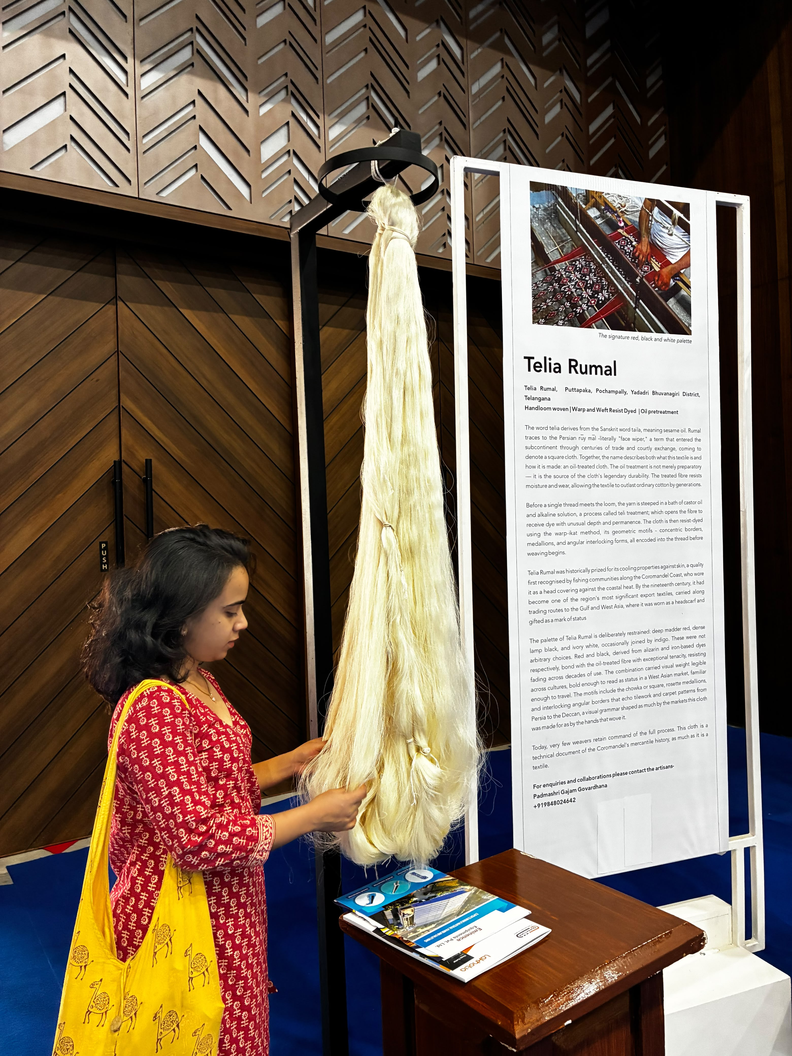 Telia Rumal yarn display at a textile exhibition